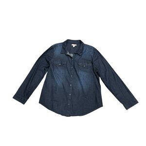 Calvin Klein Women's Denim Pearl Snap Shirt, Dark Denim, XXL